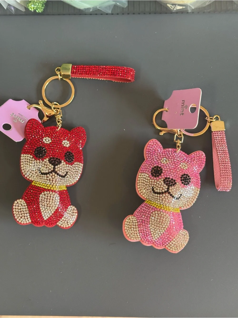Mint Rhinestone Shiba Inu Dog Keychain Bag Charm NWT Red